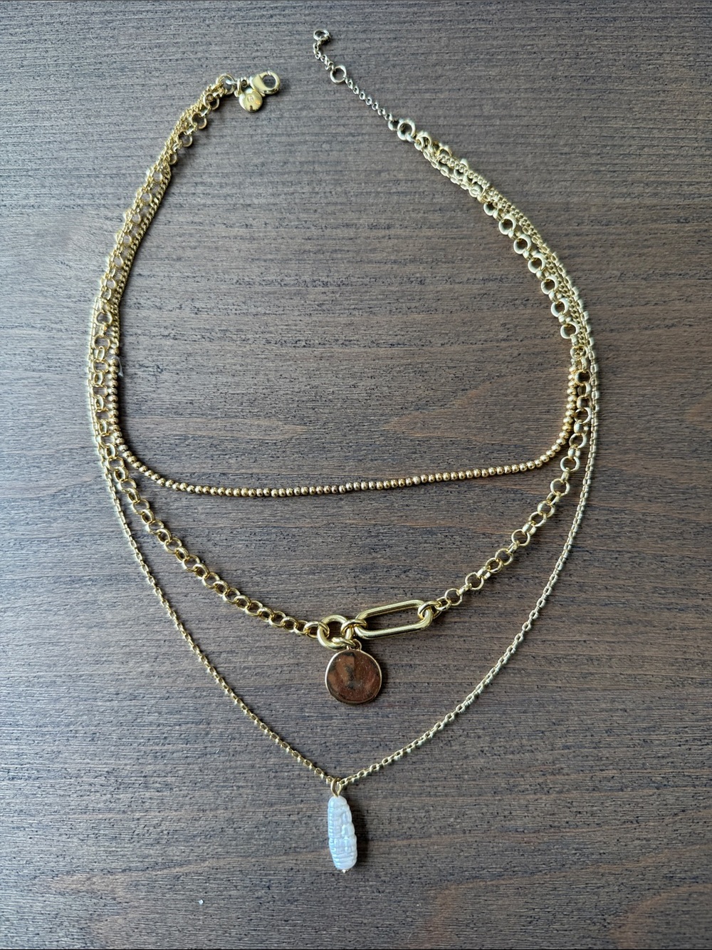 J. Crew Gold Layered Chain Necklace with White Druzy Drop